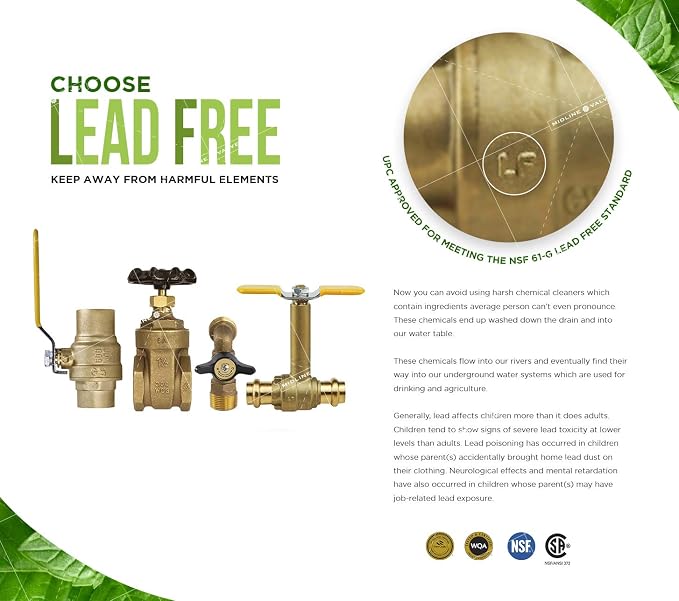 Midline Valve 427U434 Gate Valve, Lead-Free 2-1/2 in. FIP Connection, Cast Brass - Image 6