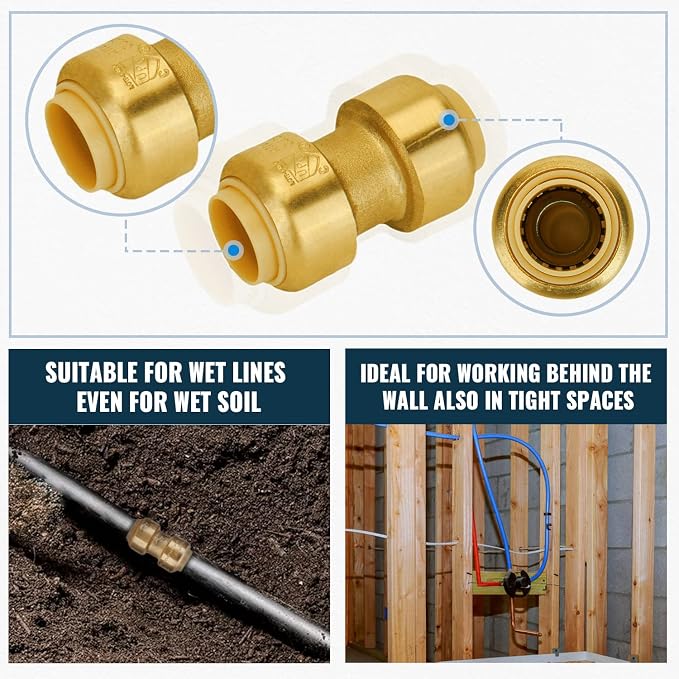 Push-to-Connect Fitting 1/2 Inch, 5 Each Coupling & Elbow, Plumbing Fittings Set - Image 6