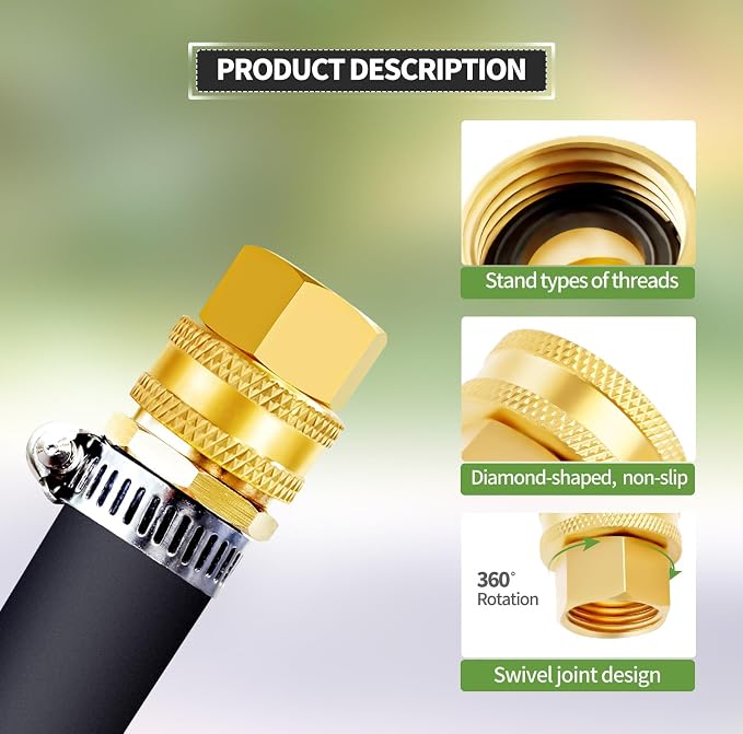 2 Pack Lead-Free Brass Garden Hose Threaded 3/4" GHT to 1/2 NPT Adapter | Green - Image 4