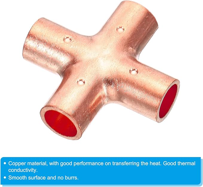 PATIKIL 3/8 Inch ID Copper Union Cross Pipe Fitting, 2 Pack 4 Way Welding - Image 4