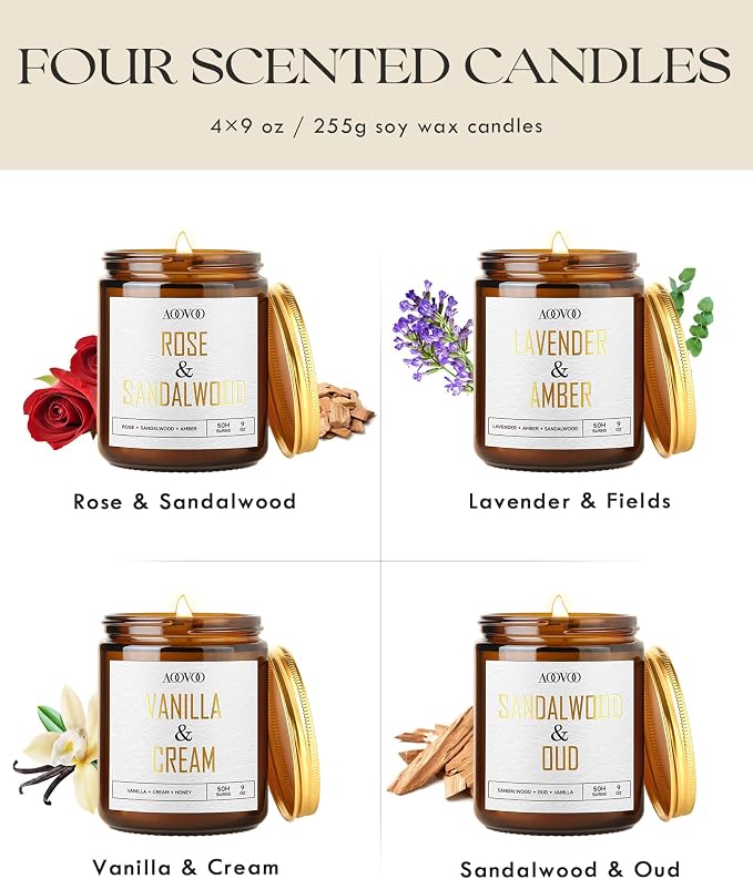 AOOVOO Vanilla/Lavender/Sandalwood/Rose Candles - 36 oz Scented Candles - Image 3