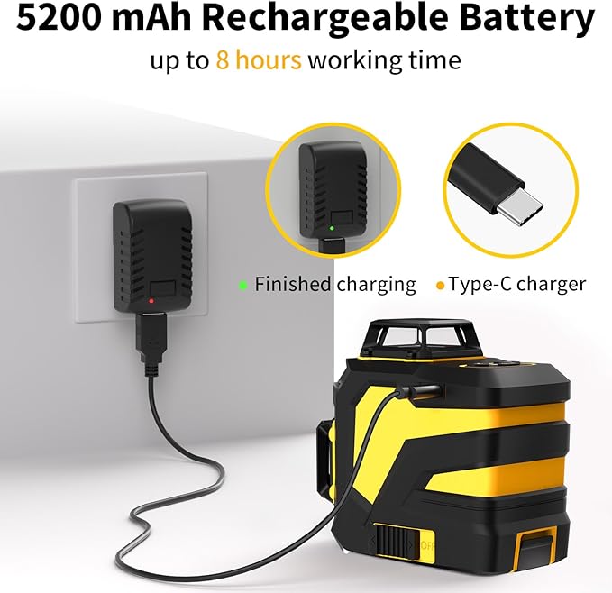 3x360° Laser Level with Tripod & Remote, Built-in 5200mAh Battery | Adjustable - Image 6