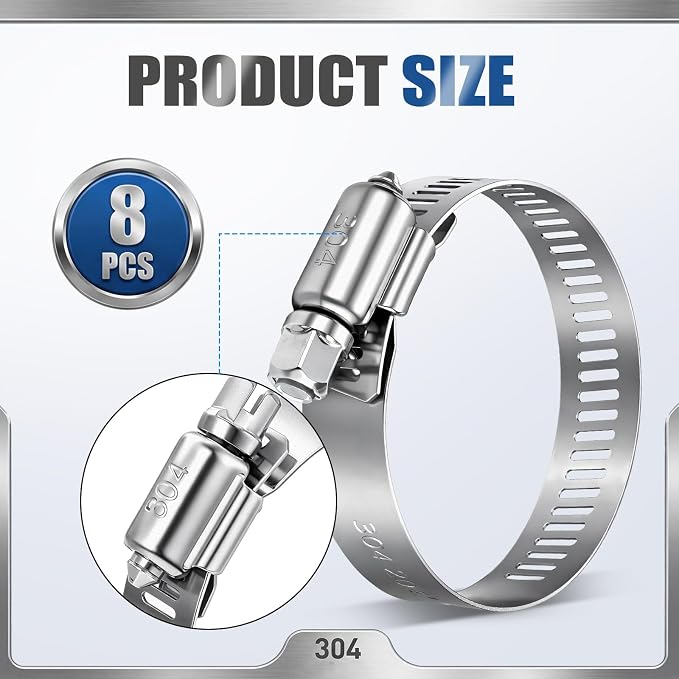 Boao Adjustable 304 Stainless Steel Duct Clamp Hose Clamp, 8 Pieces, 2 Inch - Image 3