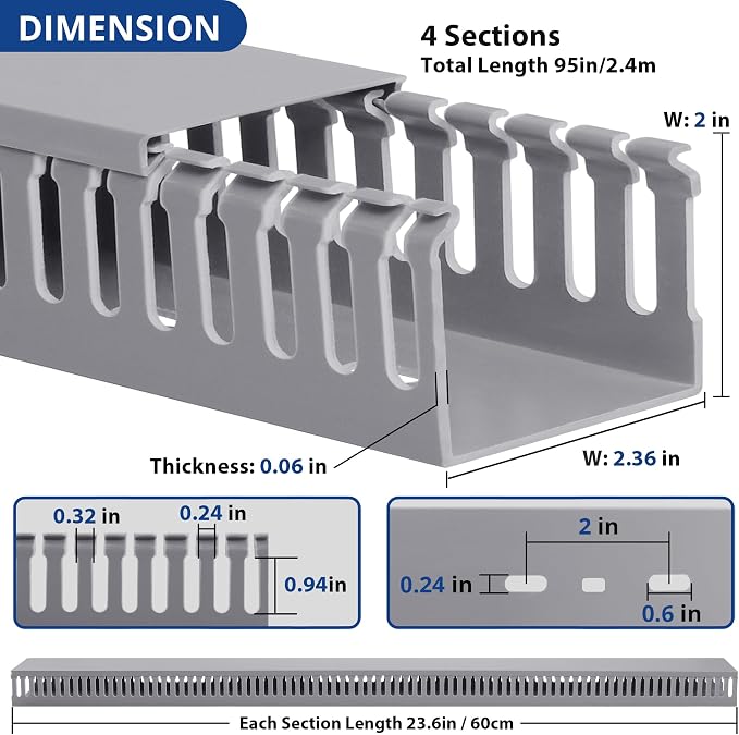 ZhiYo 2" H x 2.4" W Cable Management Raceway, 95in Under Desk Channel, 23.6in - Image 2