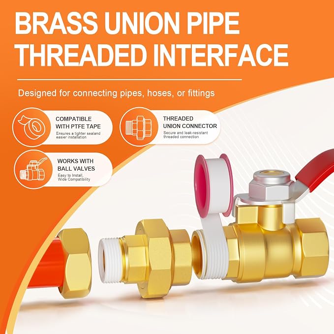 GASHER 1-1/4" NPT Brass Union Pipe Fitting | 1-1/4 Inch Male x 1-1/4 Inch - Image 5