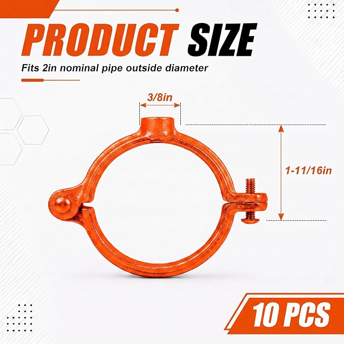 10 Pack 2 in. Hinged Split Ring Pipe Hanger, Tubing and Industrial Vintage DIY - Image 2