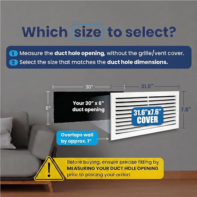 30x6 Aluminum Wall Ceiling Air Return Vent Cover HVAC Rustproof Grille - Image 2