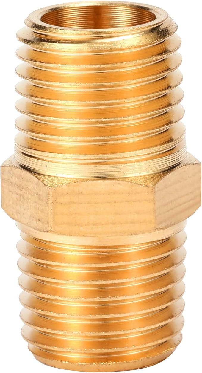 4 pcs Solid Brass Pipe Fitting, Hex Nipple, 1/4" x 1/4" NPT Male Pipe Adapter | - Image 5