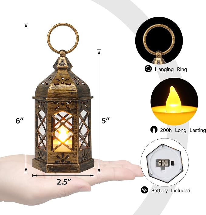 LLQ Mini Lantern with LED Candle, Vintage Moroccan Lights - Image 6