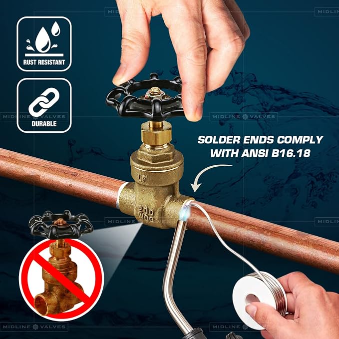 Midline Valve 427D336-5 Gate Valve, 1-1/4 in. Sweat Connection, Cast Brass - Image 5