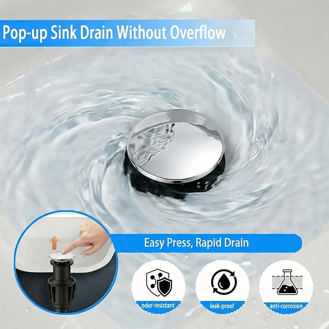 Bathroom Sink Drain Without Overflow- Chrome Pop up Drain - Image 5