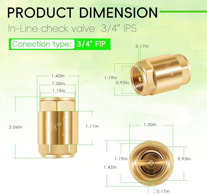 Brass In-Line Check Valve 3/4 Inch FNTP, One Way Water Hose Check Valve | - Image 6