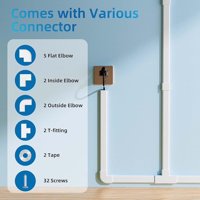 Yecaye 235in Wall Cord Hider for 2-3 Cords, W1.18in H0.63in, On-Wall Cord Cover - Image 3
