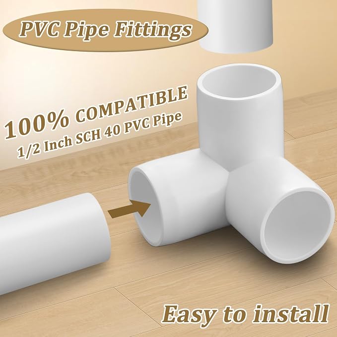 20-Pack 1/2" 3 Way PVC Fittings, Furniture Grade Pipe Fittings 3 Way - Image 3