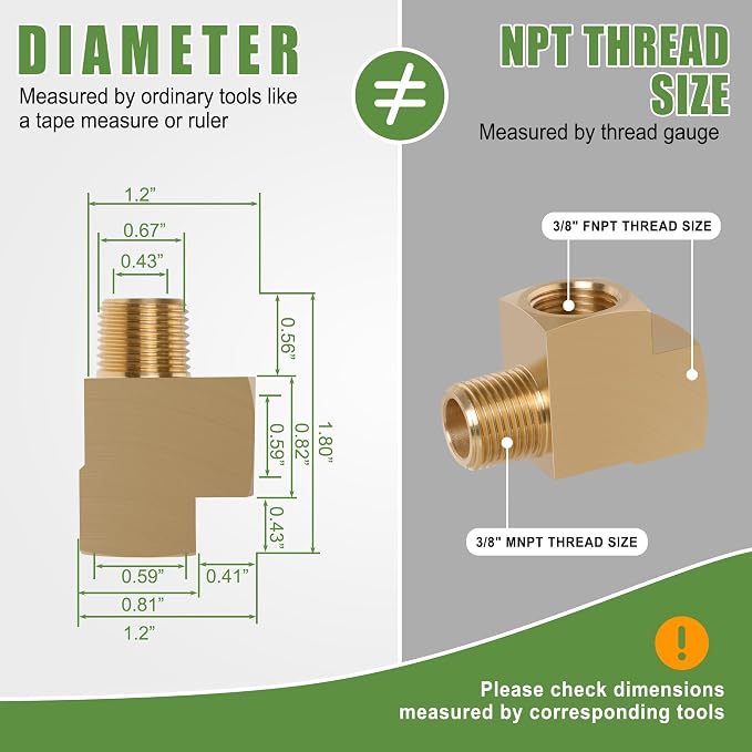 2PCS Brass Pipe Fittings Barstock Street Tee, 3/8" x 3/8" x 3/8" | 3/8" NPT - Image 2