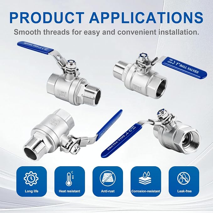 2 Pack 1/2" Full Port Ball Valve NPT Male x Female 304 Stainless Steel Heavy - Image 7