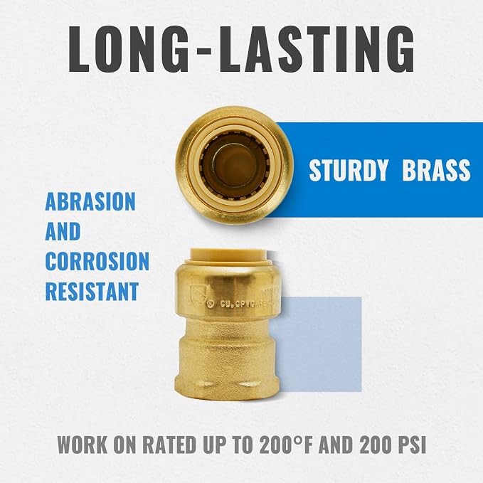 12-Pack Female Adapter, 3/4 Inch Push-to-Connect x 3/4 Inch FNPT | Brass - Image 2