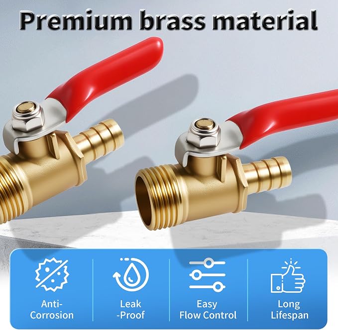 2 Pcs Brass Ball Valve, 6mm x 1/4 Inch, Male NPT | Full Port Shut Off Valve - Image 3