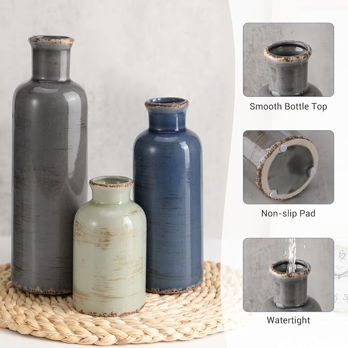 Small Ceramic Vase Set of 3, Boho Modern Flower Vase Room Decor, Farmhouse Decor - Image 4