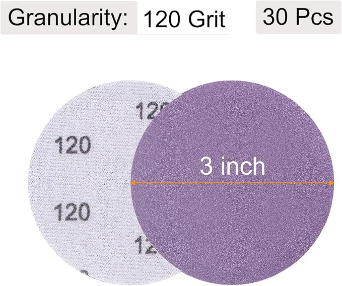 uxcell 30Pcs 3" Purple Sanding Discs 120 Grits Hook and Loop Sand Paper | - Image 2