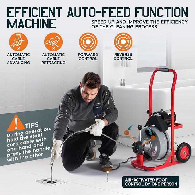 Albott 75 FT x 1/2 Inch Electric Drain Cleaner Machine | Auto-Feed Sewer Snake - Image 5