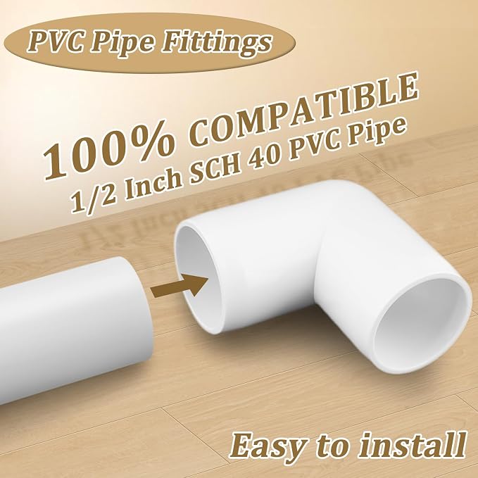 20-Pack 1/2" 90 Degree Elbow PVC Fittings, Furniture Grade Pipe Fittings 90 - Image 3