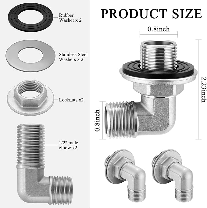 Wall Mount Commercial Faucet Installation Kit, 304 Stainless Steel 90 dergee - Image 3
