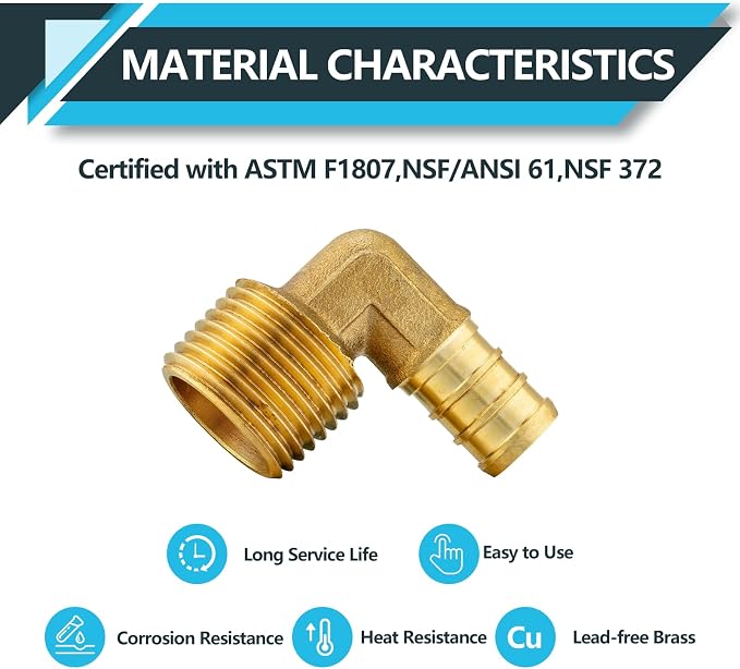 30Pack Seelink PEX Fittings, Pex 1/2" x 3/4" Male Threaded NPT Elbow | Brass - Image 3