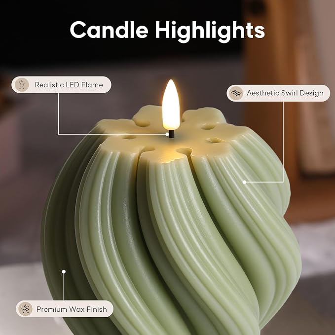 Sage Green Swirl Flameless Candles - Image 4