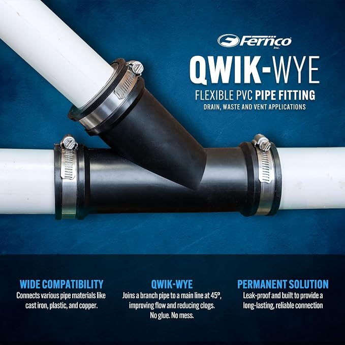 Fernco 1.5 in. Hub Flexible PVC Wye DWV Pipe Fitting Connector - Image 4