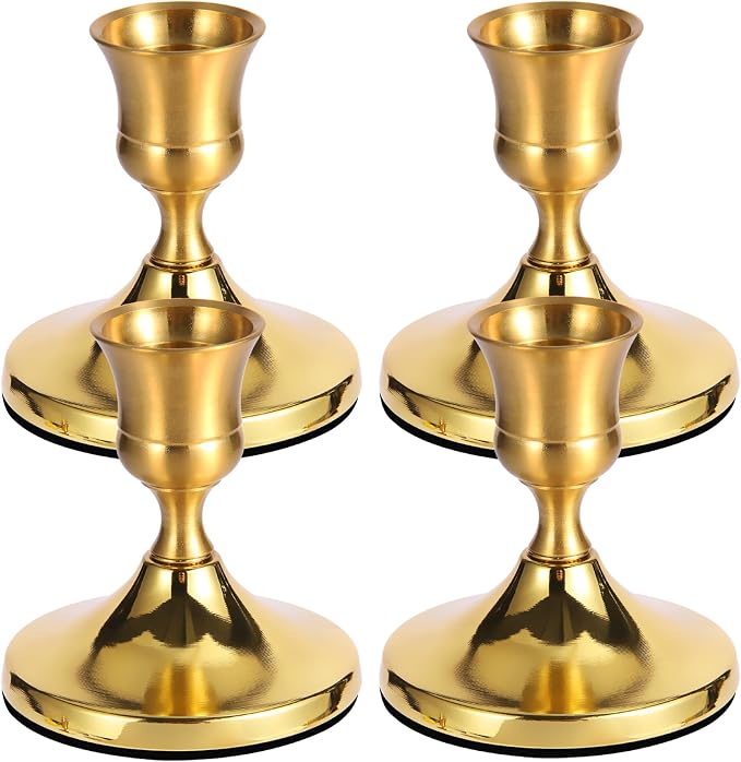 4 Pcs Brass Gold Taper Candle Holders, Vintage Metal Candlestick Holders Set by NCJXWZ