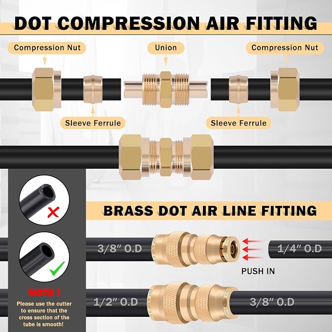 CheeMuii 400Pcs Brass DOT Air Line Fittings Pipe Fittings Pneumatic Unions | - Image 8