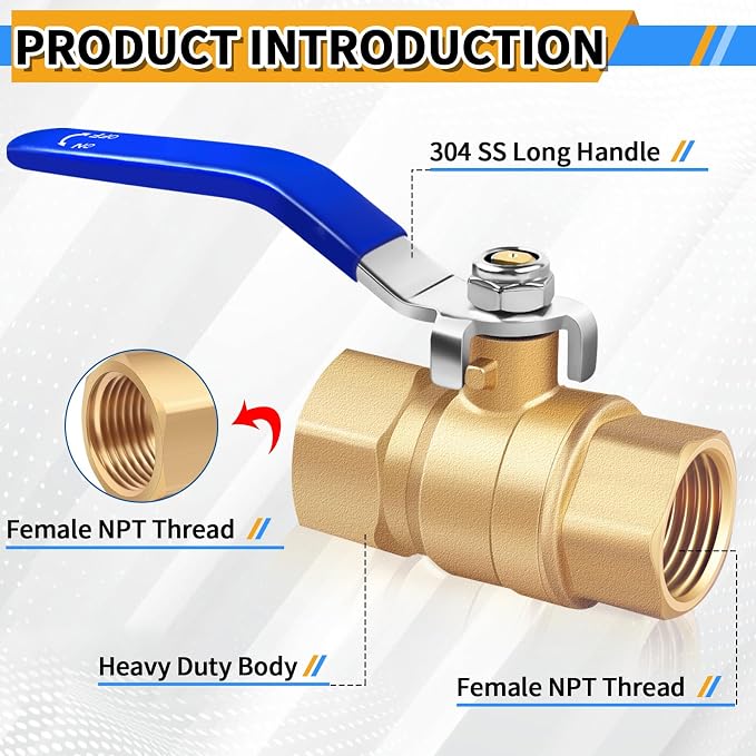 3/4 inch Forged Brass Ball Valve, 600 WOG Long Handle Metal Plumbing Full Bore - Image 2