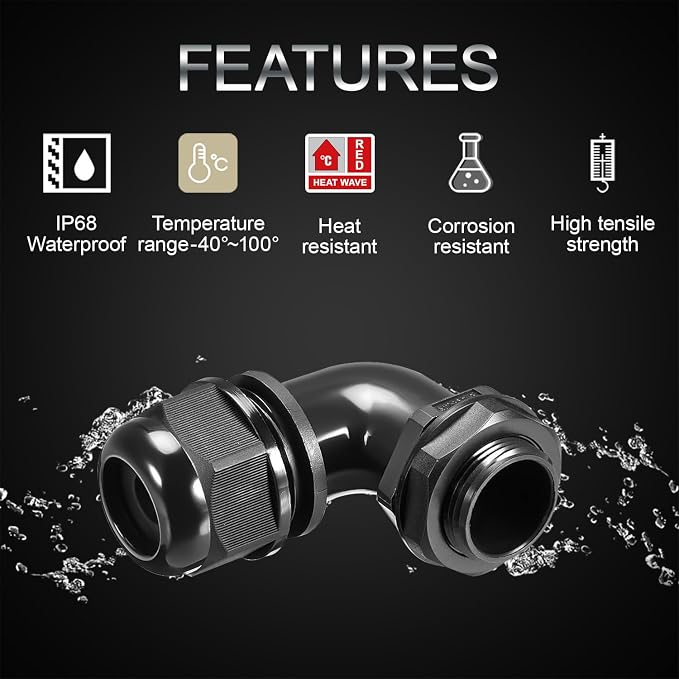M32 Cable Gland, 90 Degree Adjustable 18-25mm Strain Relief, Cord Connectors - Image 3