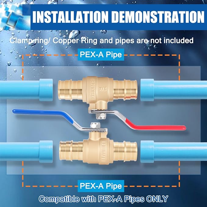 1/2-inch Pex A Ball Valve, Brass Full Port Water Shut Off Ball Valve - Image 3