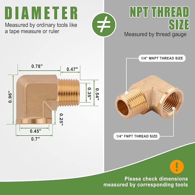 5Pcs Brass Pipe Fittings 90 Degree Street Elbow, 1/4" x 1/4" | 1/4 Inch NPT - Image 2