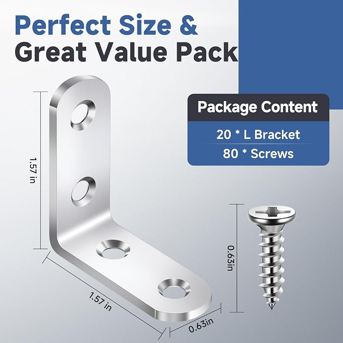 20PCS L Bracket Corner Brace, Stainless Steel L Brackets - Image 2