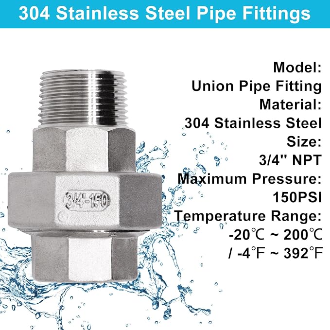 2PCS Cast Pipe Fittings Union, 3/4" NPT Male x 3/4" NPT Female 304 Stainless - Image 4