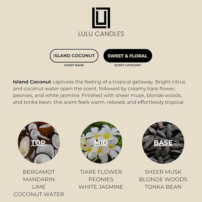 Lulu Candles | Island Coconut | Luxury Scented Soy Jar Candle | Hand Poured in - Image 4
