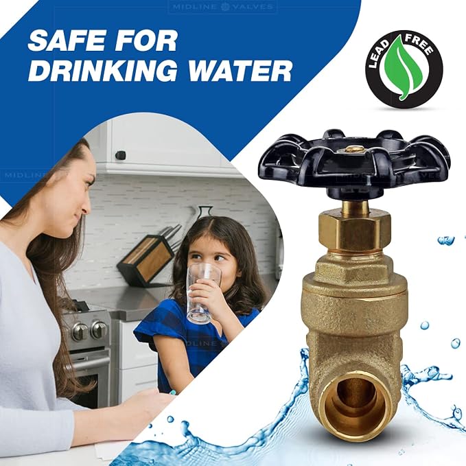 Midline Valve 427D334 Gate Valve, 1-1/2 in. Sweat Connection, Cast Brass - Image 6