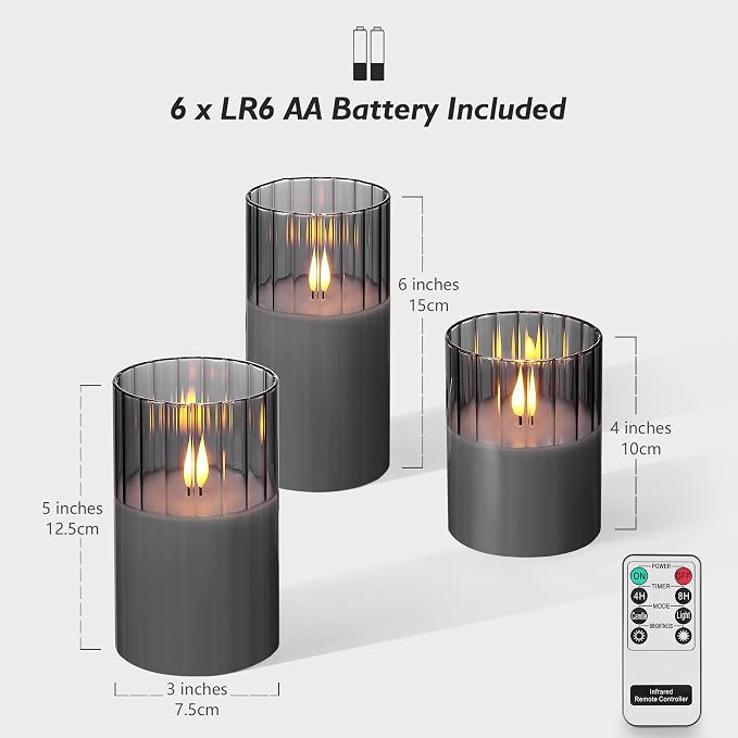 Rhytsing Smoked Ribbed Glass Battery Operated LED Candles - Image 3