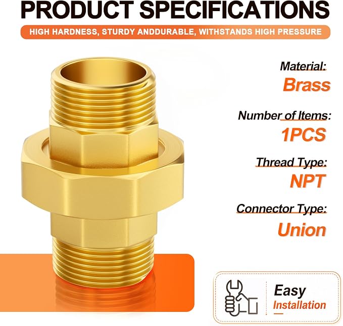 GASHER 1-1/4" MNPT Brass Union Pipe Fitting | 1-1/4 Inch Male x 1-1/4 Inch Male - Image 2