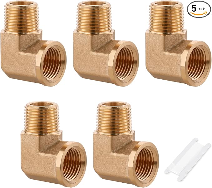 5Pcs Brass Pipe Fittings 90 Degree Street Elbow, 1/2" x 1/2" | 1/2 Inch NPT by Ailbiuko