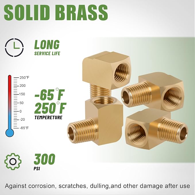 4Pcs Brass Pipe 90 Degree Barstock Street elbow, 1/4" x 1/4" | 1/4 Inch NPT - Image 3