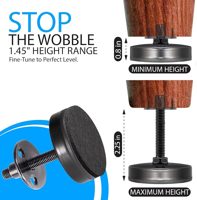 M8 Heavy Duty Leveling Feet 4Pk, Raise 0.8" to 2.25" | Adjustable furniture - Image 3
