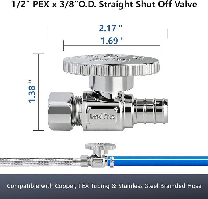 WiseWater Straight Stop Valve 1/2" PEX x 3/8" Compression | - Image 5