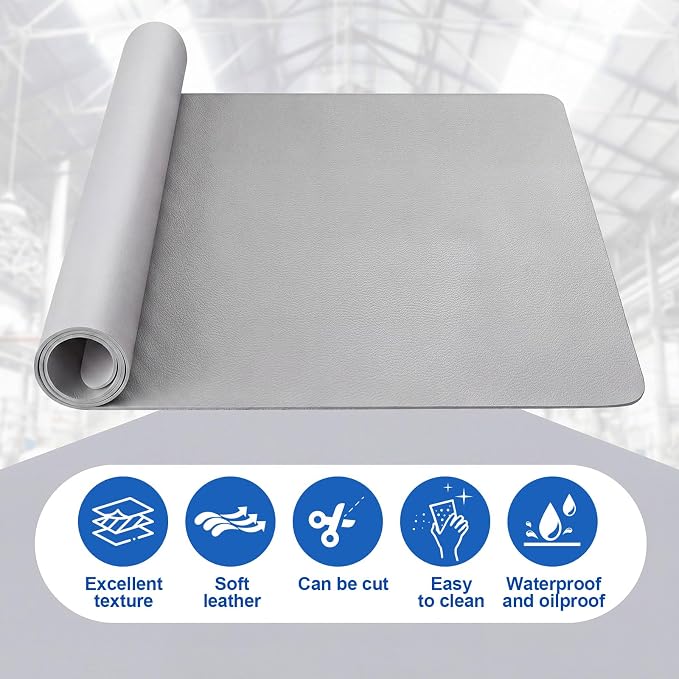 Drydiet Light Gray Workbench Mat 24x48, Cuttable PU Leather Pad, Easy Clean - Image 4