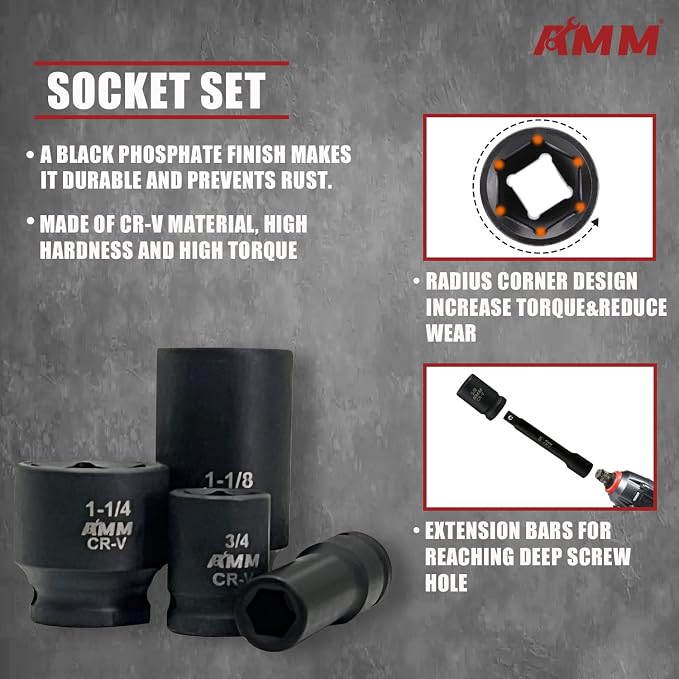 AMM 1/2-inch 66 Pieces Impact Socket Master Set, SAE & Metric from 5/16"-1-1/4" - Image 5