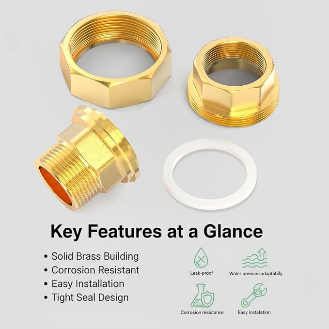 2PCS Brass Union，3/4" NPT Male x 3/4" NPT Female Brass Pipe Fitting - Image 7