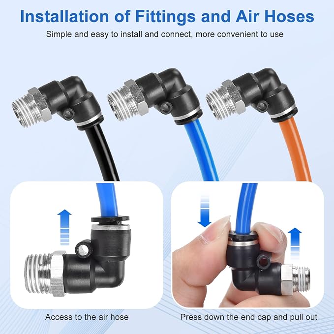 CNAODUN 12 Pcs Push to Connect Fittings 1/4 Inch Tube OD x 1/4 Inch NPT Thread - Image 5